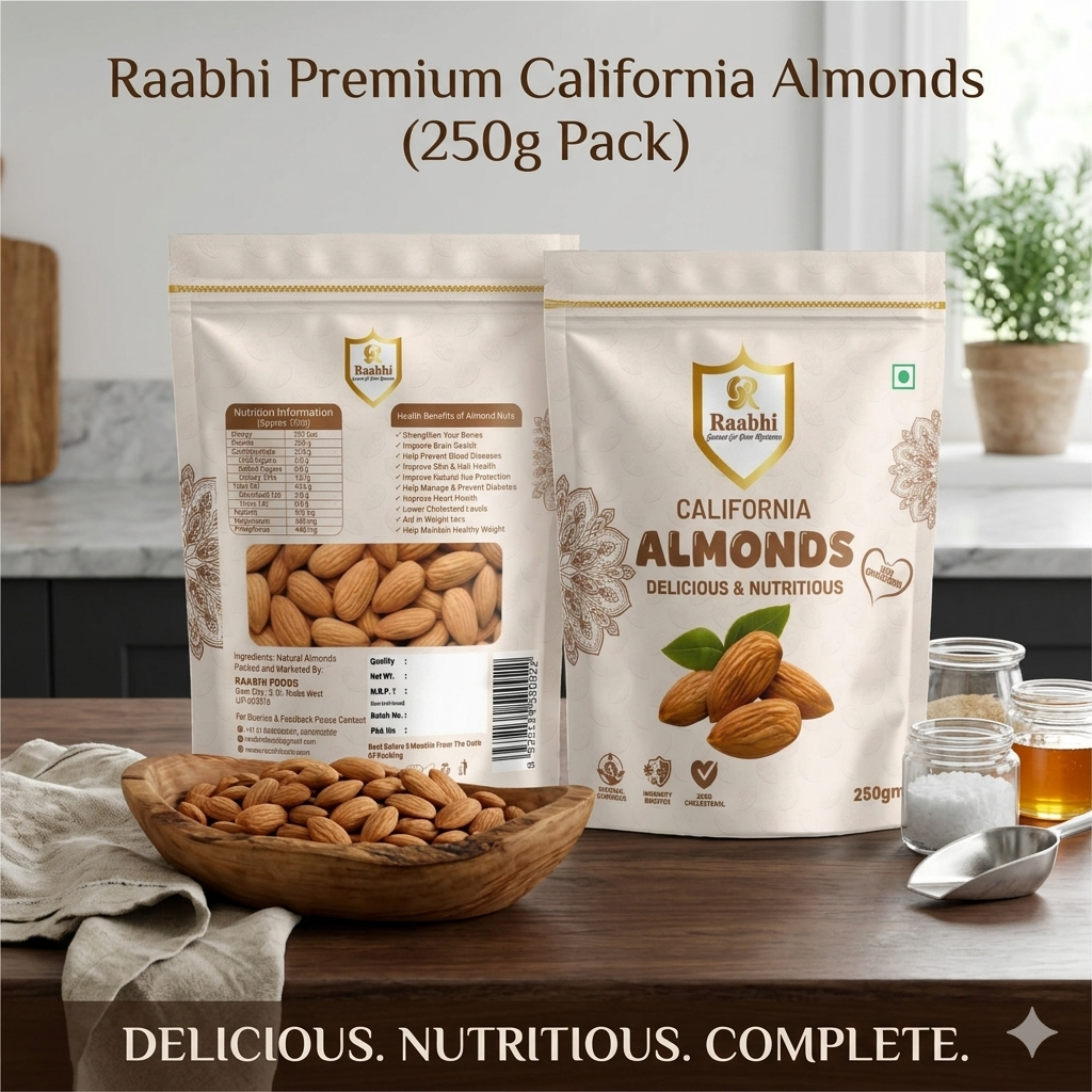 Premium California Almonds – 250g | Almonds (Badam) Natural, Healthy & Nutrient-Rich Dry Fruits by Raabhi Foods