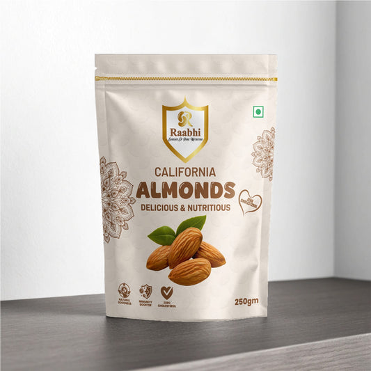 Premium Californ – 250g | Natia Almonds (Badam)ural, Healthy & Nutrient-Rich Dry Fruits by Raabhi Foods